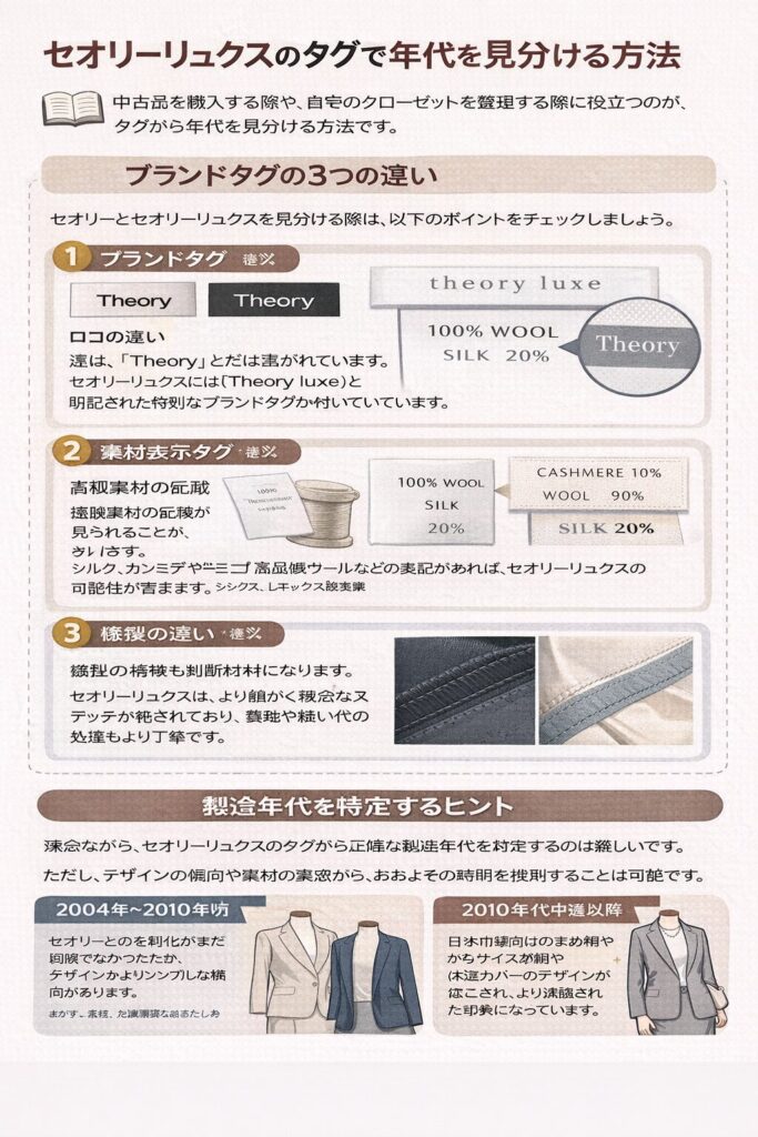 セオリーリュクスのタグで年代を見分ける方法