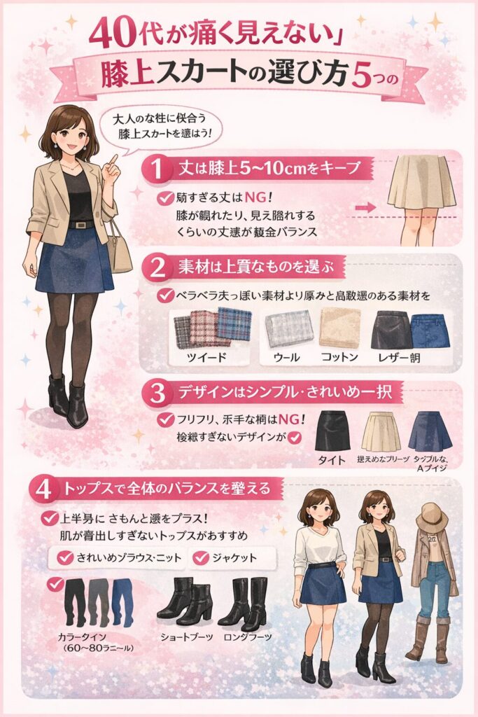 40代が「痛く見えない」膝上スカートの選び方5つのポイント