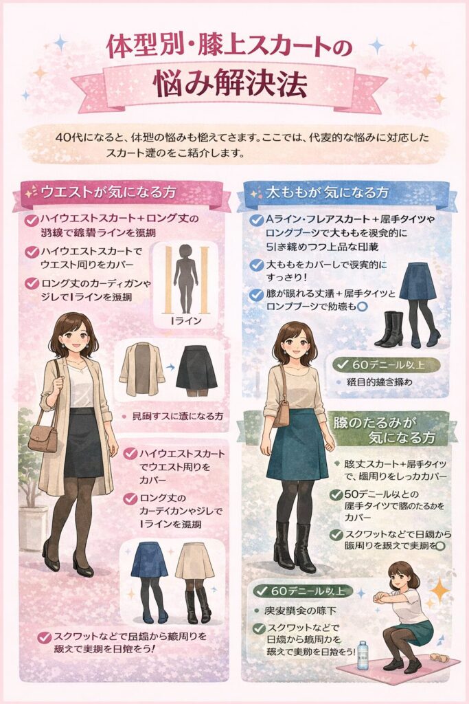 体型別・膝上スカートの悩み解決法