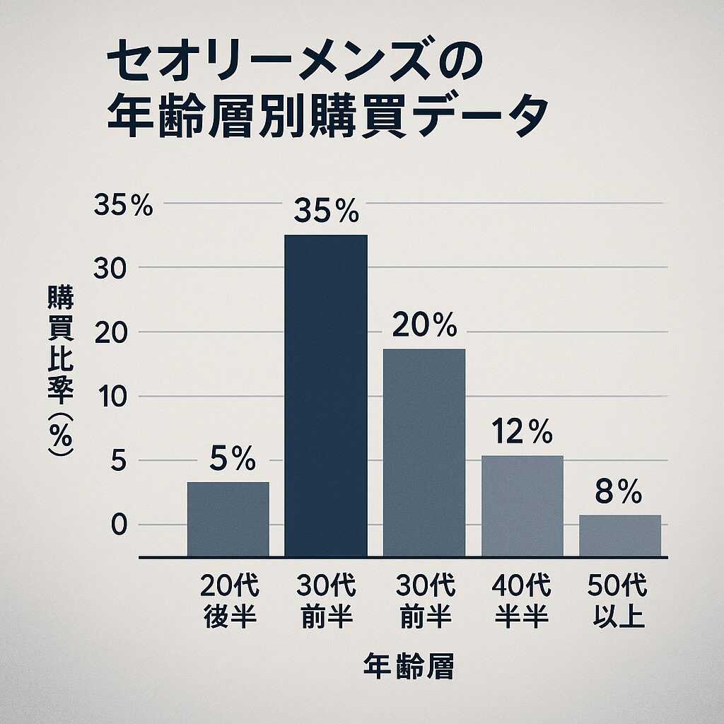 セオリーメンズの年齢層別購買データを表すグラフ
