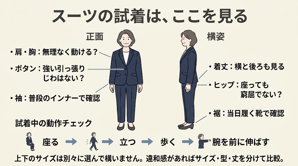 スーツ試着で見る場所と動作