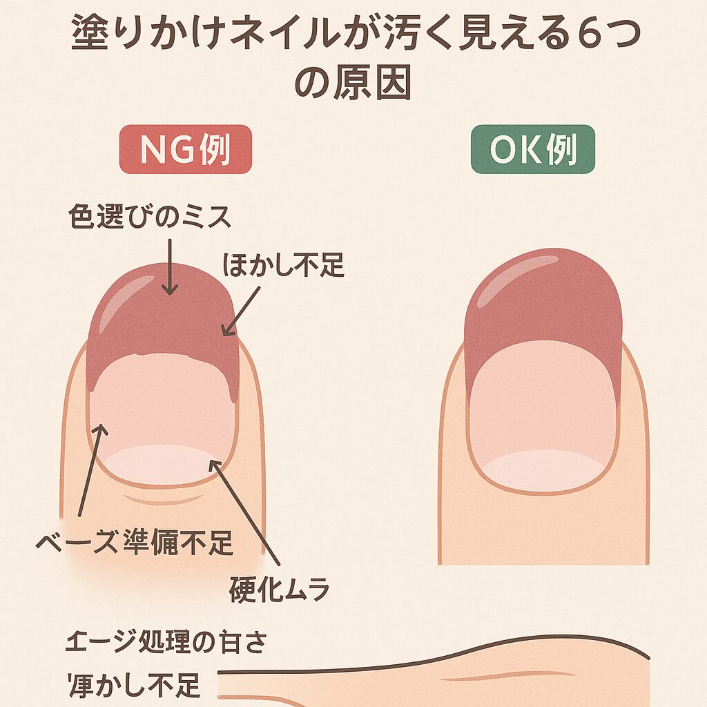 『塗りかけネイルが汚い』に見える6つの理由（原因とNG例）