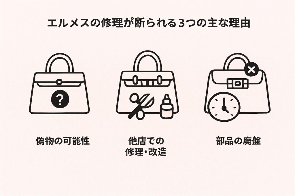 エルメス修理が断られる主な理由