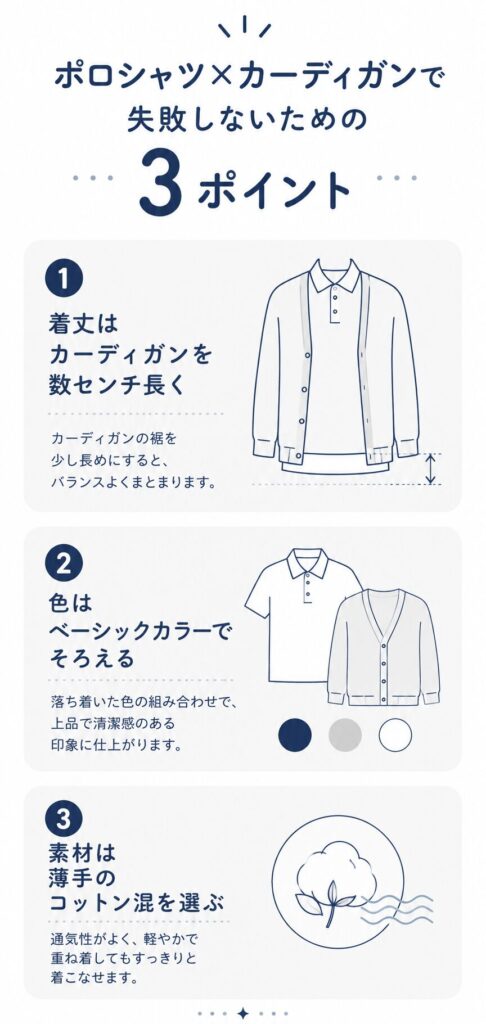 ポロシャツ×カーディガンの3つのコツ