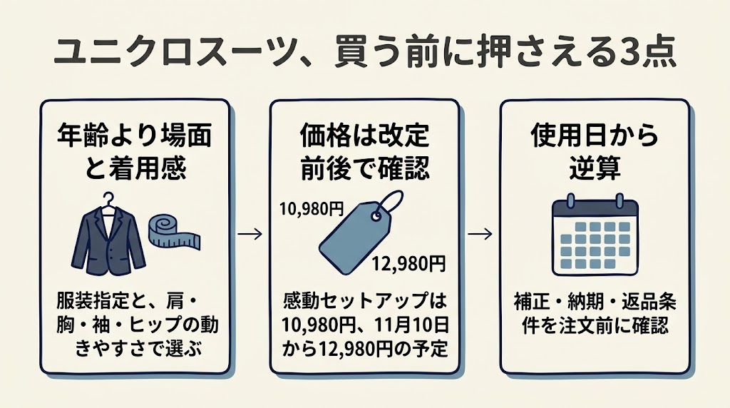 ユニクロスーツ、買う前に押さえる3点