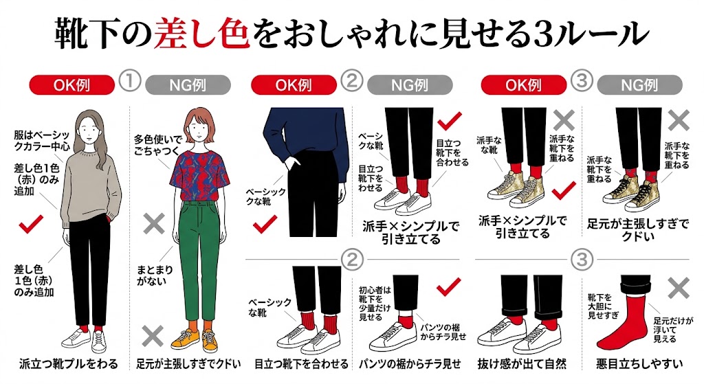 靴下の差し色をおしゃれに見せる3ルール