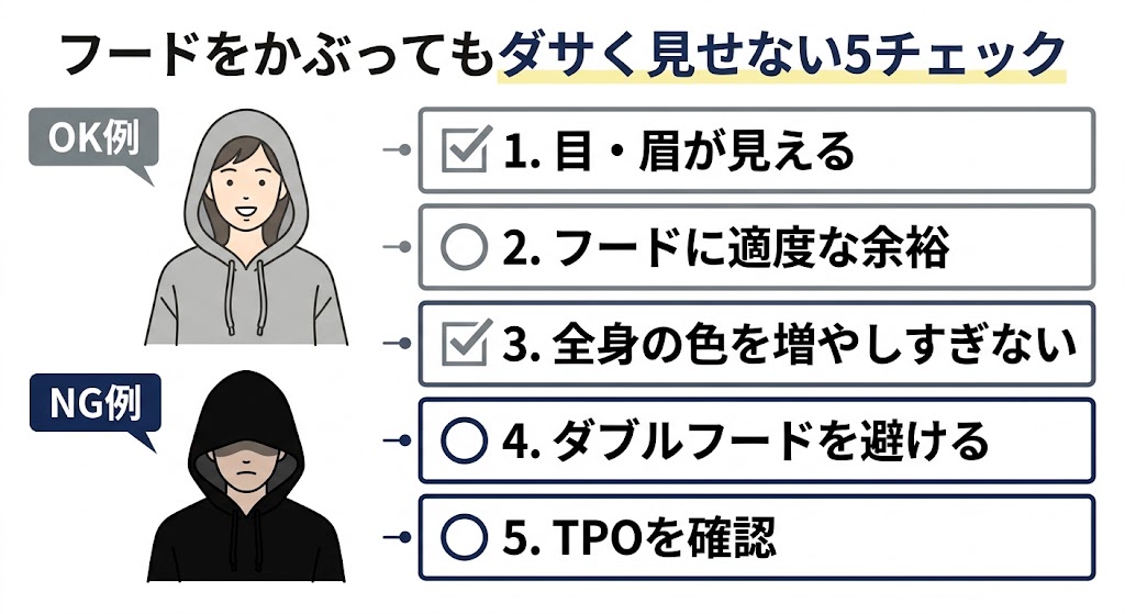 フードをかぶってもダサく見せない5チェック