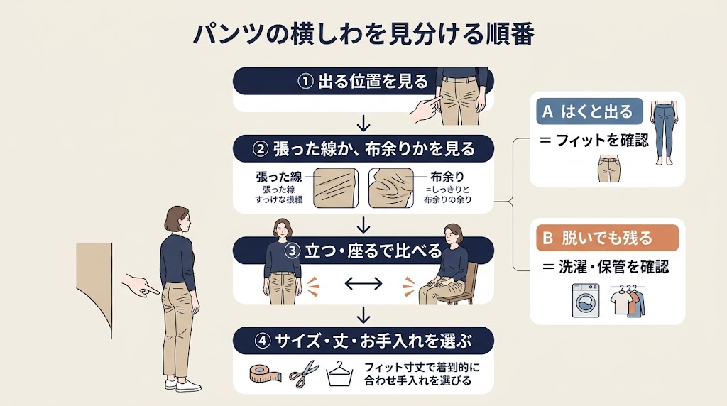 パンツの横しわを見分ける順番