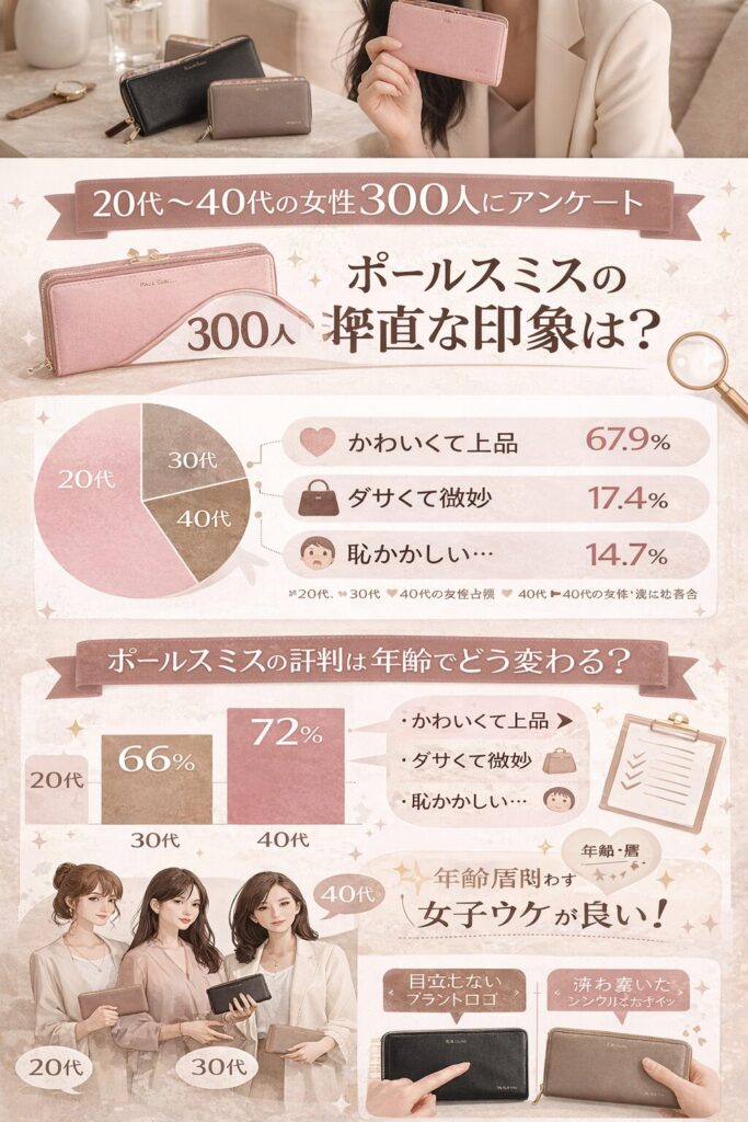 20代〜40代の女性300人へのアンケート結果をもとに、ポールスミス財布の本当の評判