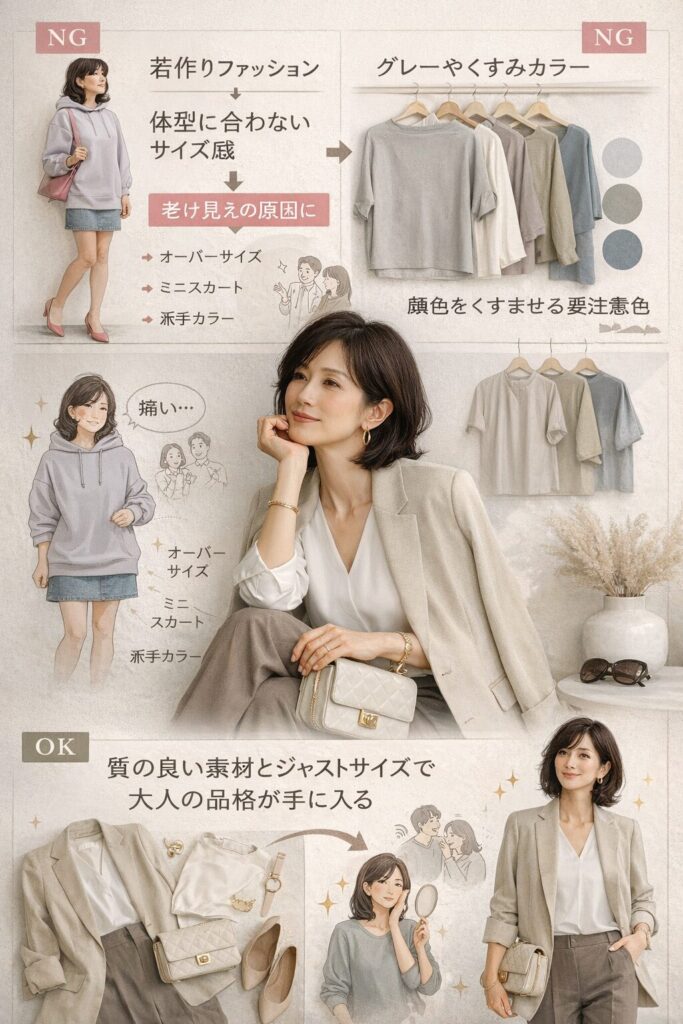 50代がやってはいけないファッションの具体例と、周りから「素敵」と思われる着こなしのコツ