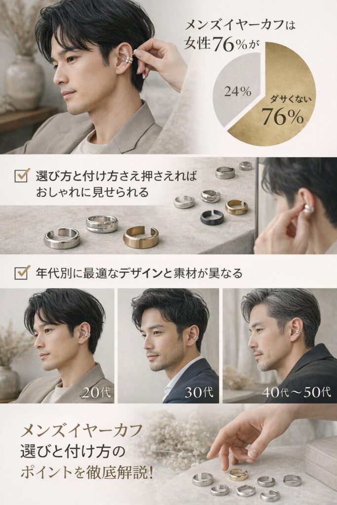 メンズイヤーカフの実際の評判から、年代別の選び方、人気ブランドまで