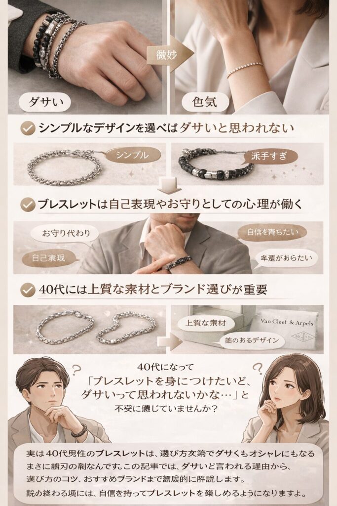 実は40代男性のブレスレットは、選び方次第でダサくもオシャレにもなる