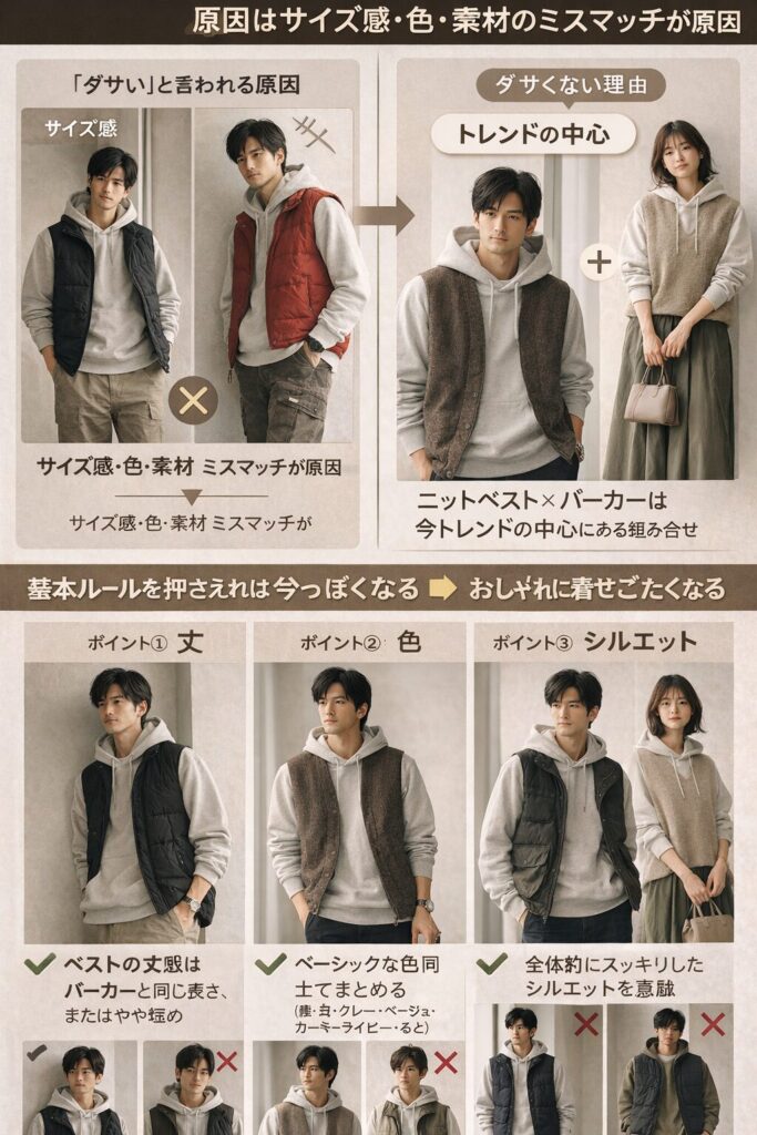 フーディとベストのスタイルガイド