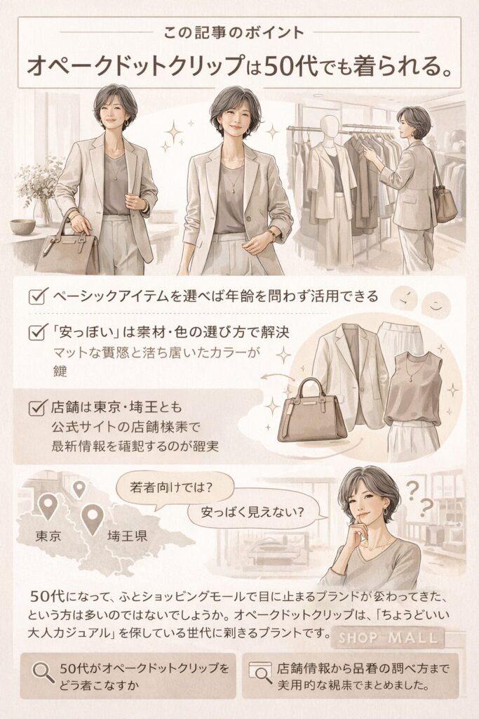50代向けオペークドットクリップの着こなし