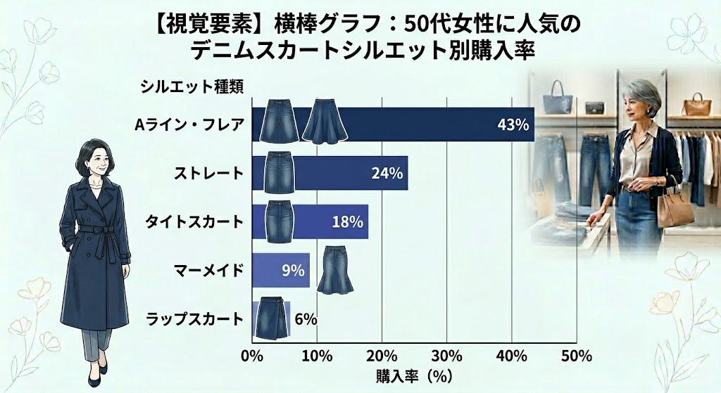 50代女性に人気のデニムスカートシルエット別購入率