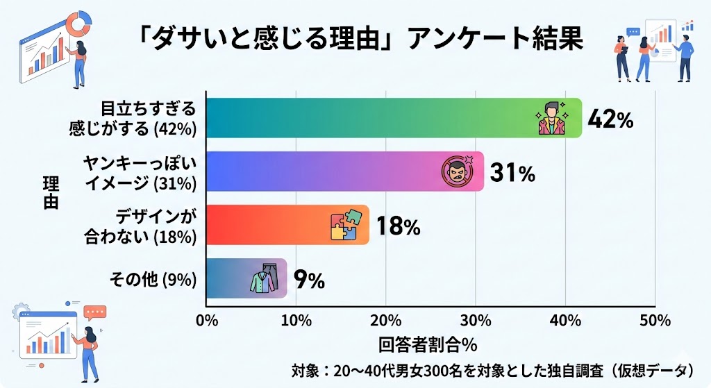 「ダサいと感じる理由」アンケート結果の横棒グラフ
