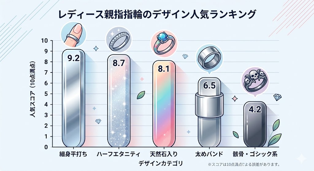 レディース親指指輪のデザイン人気ランキング棒グラフ