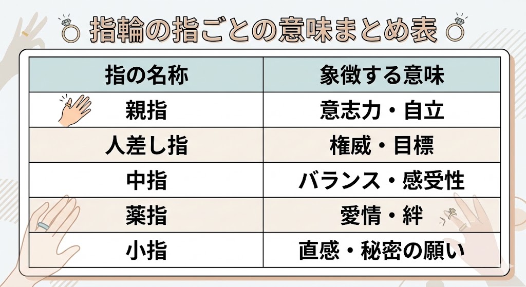 指輪の指ごとの意味まとめ表