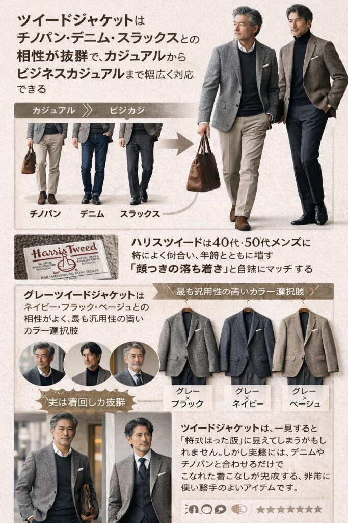 ツイードジャケットの着回し術