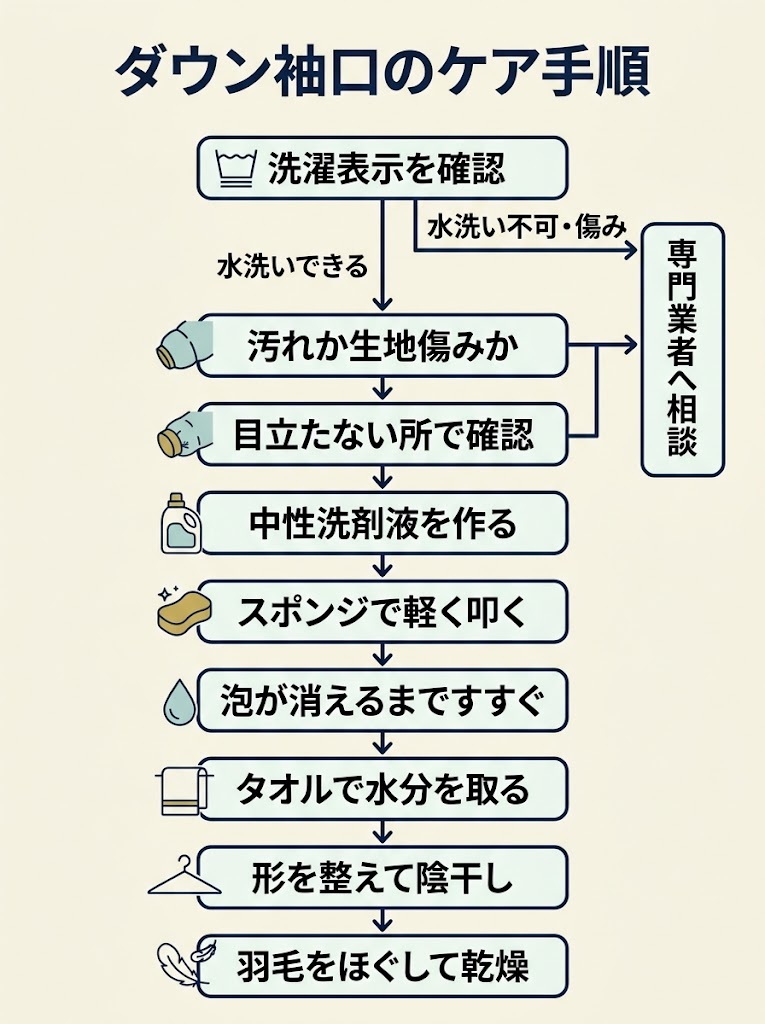 ダウン袖口のケア手順