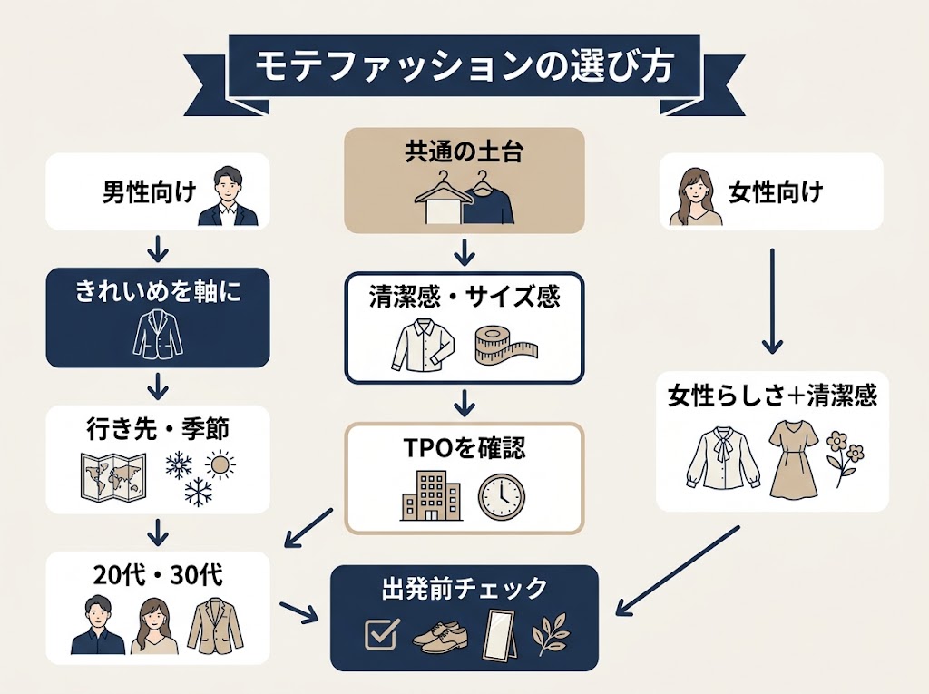 記事全体を俯瞰するファッション選びの判断フローチャート